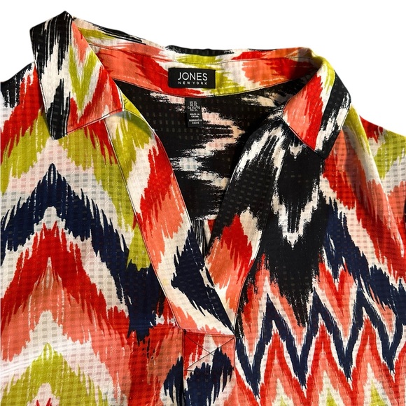 Jones New York Sheer Ikat Print Blouse XL Oversized Boho Tunic Top Artsy Spring - Picture 5 of 10